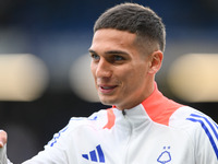 Nicolas Dominguez of Nottingham Forest participates in the Premier League match between Chelsea and Nottingham Forest at Stamford Bridge in...