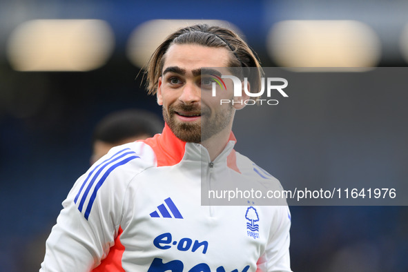 Jota Silva of Nottingham Forest warms up ahead of kick-off during the Premier League match between Chelsea and Nottingham Forest at Stamford...