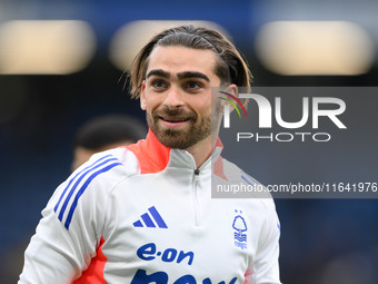 Jota Silva of Nottingham Forest warms up ahead of kick-off during the Premier League match between Chelsea and Nottingham Forest at Stamford...