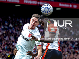 FC Twente forward Daan Rots and Feyenoord Rotterdam forward Ibrahim Osman play during the match between Feyenoord and Twente at the Feyenoor...