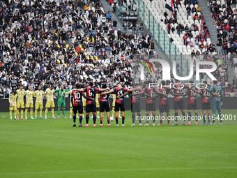 The Juventus team and the Cagliari team play during the Serie A 2024-2025 match between Juventus and Como in Turin, Italy, on August 19, 202...