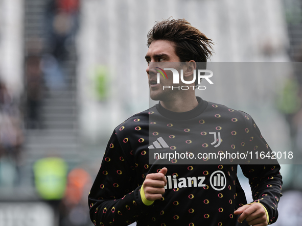 Dusan Vlahovic during the Serie A 2024-2025 match between Juventus and Como in Turin, Italy, on August 19, 2024 