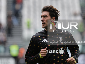 Dusan Vlahovic during the Serie A 2024-2025 match between Juventus and Como in Turin, Italy, on August 19, 2024 (