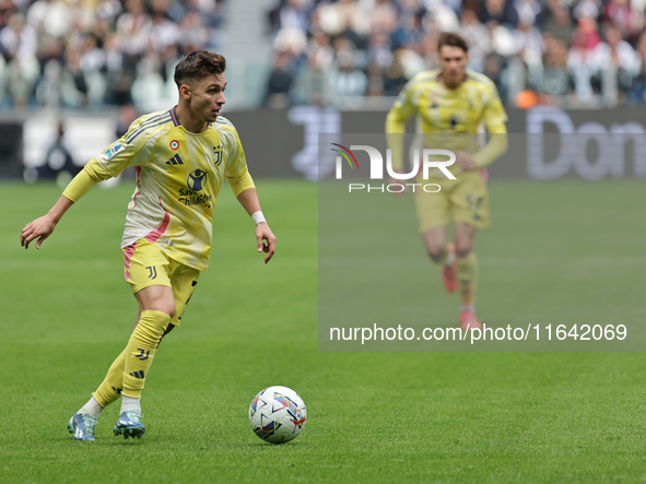 Francisco Conceicao participates in the Serie A 2024-2025 match between Juventus and Como in Turin, Italy, on August 19, 2024. 