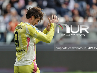 Dusan Vlahovic during the Serie A 2024-2025 match between Juventus and Como in Turin, Italy, on August 19, 2024 (