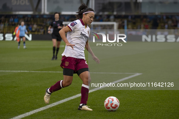 Li Mengwen #26 of West Ham United F.C. participates in the Barclays FA Women's Super League match between Manchester City and West Ham Unite...