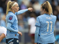 Chloe Kelly #9 of Manchester City W.F.C. gesticulates during the Barclays FA Women's Super League match between Manchester City and West Ham...