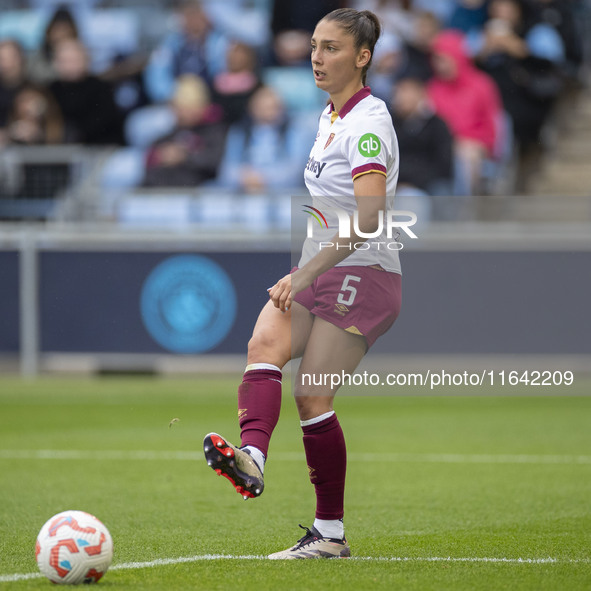 Amber Tysiak #5 of West Ham United F.C. participates in the Barclays FA Women's Super League match between Manchester City and West Ham Unit...