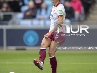 Amber Tysiak #5 of West Ham United F.C. participates in the Barclays FA Women's Super League match between Manchester City and West Ham Unit...