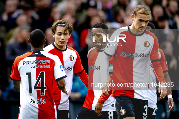 Feyenoord Rotterdam forward Ayase Ueda scores the 1-0 and celebrates the goal during the match between Feyenoord and Twente at the Feyenoord...