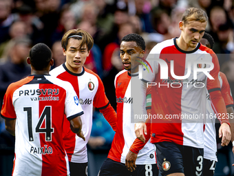 Feyenoord Rotterdam forward Ayase Ueda scores the 1-0 and celebrates the goal during the match between Feyenoord and Twente at the Feyenoord...