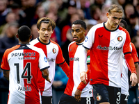 Feyenoord Rotterdam forward Ayase Ueda scores the 1-0 and celebrates the goal during the match between Feyenoord and Twente at the Feyenoord...