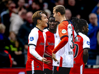 Feyenoord Rotterdam forward Ayase Ueda scores the 1-0 and celebrates the goal during the match between Feyenoord and Twente at the Feyenoord...