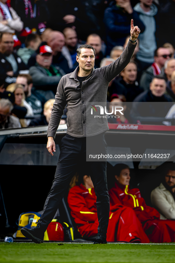 Feyenoord Rotterdam trainer Brian Priske is present during the match between Feyenoord and Twente at the Feyenoord stadium De Kuip for the D...