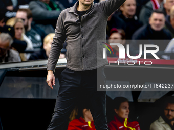 Feyenoord Rotterdam trainer Brian Priske is present during the match between Feyenoord and Twente at the Feyenoord stadium De Kuip for the D...