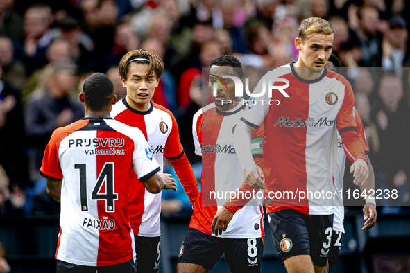 Feyenoord Rotterdam forward Ayase Ueda scores the 1-0 and celebrates the goal during the match between Feyenoord and Twente at the Feyenoord...