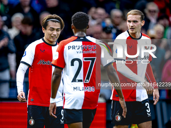 Feyenoord Rotterdam forward Ayase Ueda scores the 1-0 and celebrates the goal during the match between Feyenoord and Twente at the Feyenoord...