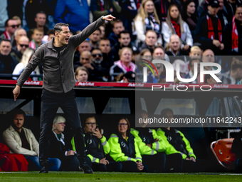 Feyenoord Rotterdam trainer Brian Priske is present during the match between Feyenoord and Twente at the Feyenoord stadium De Kuip for the D...