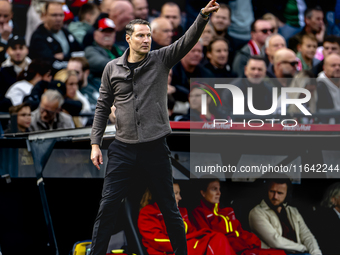 Feyenoord Rotterdam trainer Brian Priske is present during the match between Feyenoord and Twente at the Feyenoord stadium De Kuip for the D...