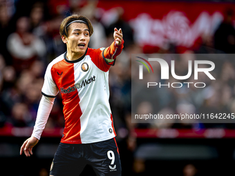 Feyenoord Rotterdam forward Ayase Ueda plays during the match between Feyenoord and Twente at the Feyenoord stadium De Kuip for the Dutch Er...