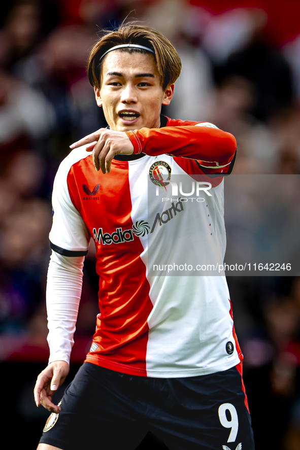 Feyenoord Rotterdam forward Ayase Ueda plays during the match between Feyenoord and Twente at the Feyenoord stadium De Kuip for the Dutch Er...