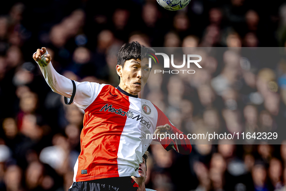 Feyenoord Rotterdam midfielder Inbeom Hwang plays during the match between Feyenoord and Twente at the Feyenoord stadium De Kuip for the Dut...