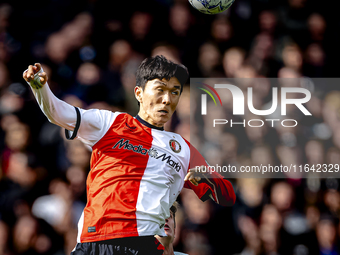 Feyenoord Rotterdam midfielder Inbeom Hwang plays during the match between Feyenoord and Twente at the Feyenoord stadium De Kuip for the Dut...