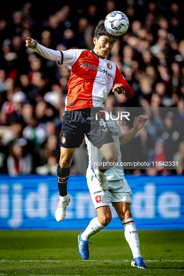 Feyenoord Rotterdam midfielder Inbeom Hwang plays during the match between Feyenoord and Twente at the Feyenoord stadium De Kuip for the Dut...