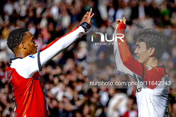 Feyenoord Rotterdam midfielder Inbeom Hwang scores the 2-0 and celebrates the goal during the match between Feyenoord and Twente at the Feye...