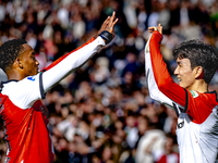 Feyenoord Rotterdam midfielder Inbeom Hwang scores the 2-0 and celebrates the goal during the match between Feyenoord and Twente at the Feye...