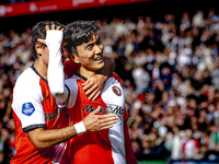 Feyenoord Rotterdam midfielder Inbeom Hwang scores the 2-0 and celebrates the goal during the match between Feyenoord and Twente at the Feye...