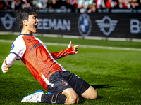 Feyenoord Rotterdam midfielder Inbeom Hwang scores the 2-0 and celebrates the goal during the match between Feyenoord and Twente at the Feye...