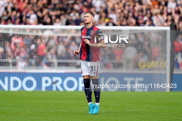 Sam Beukema of Bologna FC looks on during the Serie A Enilive match between Bologna FC and Parma Calcio 1903 at Stadio Renato Dall'Ara on Oc...