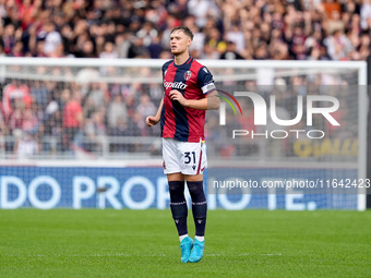 Sam Beukema of Bologna FC looks on during the Serie A Enilive match between Bologna FC and Parma Calcio 1903 at Stadio Renato Dall'Ara on Oc...