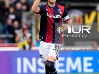 Sam Beukema of Bologna FC during the Serie A Enilive match between Bologna FC and Parma Calcio 1903 at Stadio Renato Dall'Ara on October 06,...