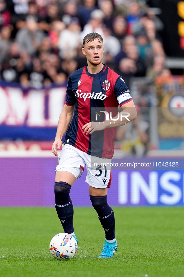 Sam Beukema of Bologna FC during the Serie A Enilive match between Bologna FC and Parma Calcio 1903 at Stadio Renato Dall'Ara on October 06,...