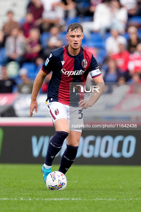 Sam Beukema of Bologna FC during the Serie A Enilive match between Bologna FC and Parma Calcio 1903 at Stadio Renato Dall'Ara on October 06,...