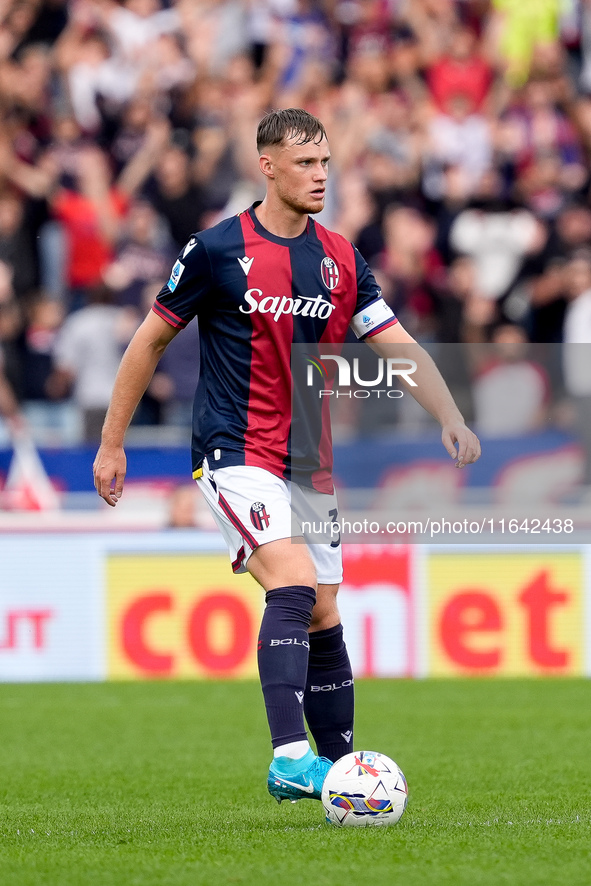 Sam Beukema of Bologna FC during the Serie A Enilive match between Bologna FC and Parma Calcio 1903 at Stadio Renato Dall'Ara on October 06,...