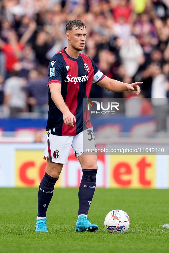 Sam Beukema of Bologna FC during the Serie A Enilive match between Bologna FC and Parma Calcio 1903 at Stadio Renato Dall'Ara on October 06,...