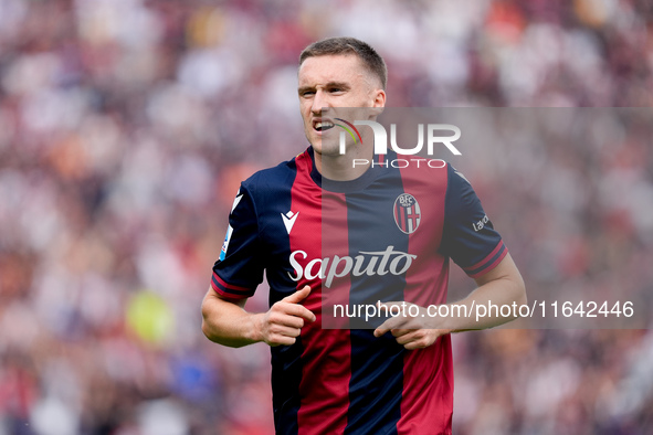 Michel Aebischer of Bologna FC looks on during the Serie A Enilive match between Bologna FC and Parma Calcio 1903 at Stadio Renato Dall'Ara...