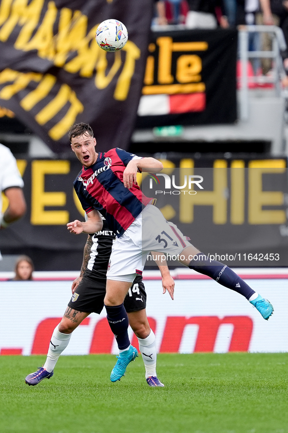 Sam Beukema of Bologna FC during the Serie A Enilive match between Bologna FC and Parma Calcio 1903 at Stadio Renato Dall'Ara on October 06,...