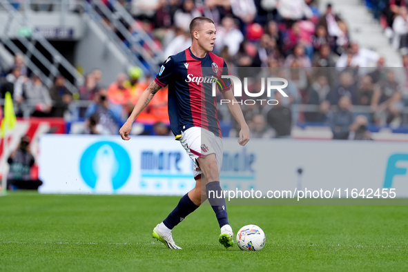 Emil Holm of Bologna FC during the Serie A Enilive match between Bologna FC and Parma Calcio 1903 at Stadio Renato Dall'Ara on October 06, 2...