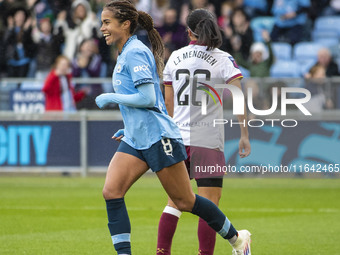 Mary Fowler #8 of Manchester City W.F.C. celebrates her goal during the Barclays FA Women's Super League match between Manchester City and W...