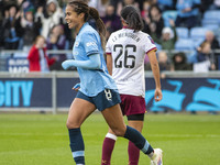 Mary Fowler #8 of Manchester City W.F.C. celebrates her goal during the Barclays FA Women's Super League match between Manchester City and W...