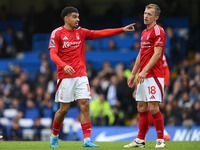 Morgan Gibbs-White of Nottingham Forest and James Ward-Prowse participate in the Premier League match between Chelsea and Nottingham Forest...