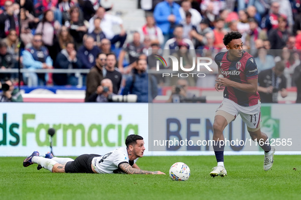 Dan Ndoye of Bologna FC during the Serie A Enilive match between Bologna FC and Parma Calcio 1903 at Stadio Renato Dall'Ara on October 06, 2...