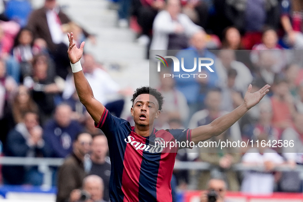 Dan Ndoye of Bologna FC reacts during the Serie A Enilive match between Bologna FC and Parma Calcio 1903 at Stadio Renato Dall'Ara on Octobe...