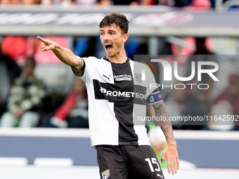 Enrico Delprato of Parma Calcio 1903 gestures during the Serie A Enilive match between Bologna FC and Parma Calcio 1903 at Stadio Renato Dal...