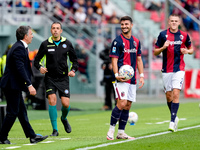 Riccardo Orsolini of Bologna FC argues with Fabio Pecchia head coach of Parma Calcio 1903 head coach of Bologna FC during the Serie A Eniliv...