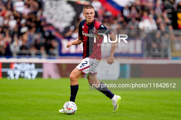 Emil Holm of Bologna FC during the Serie A Enilive match between Bologna FC and Parma Calcio 1903 at Stadio Renato Dall'Ara on October 06, 2...